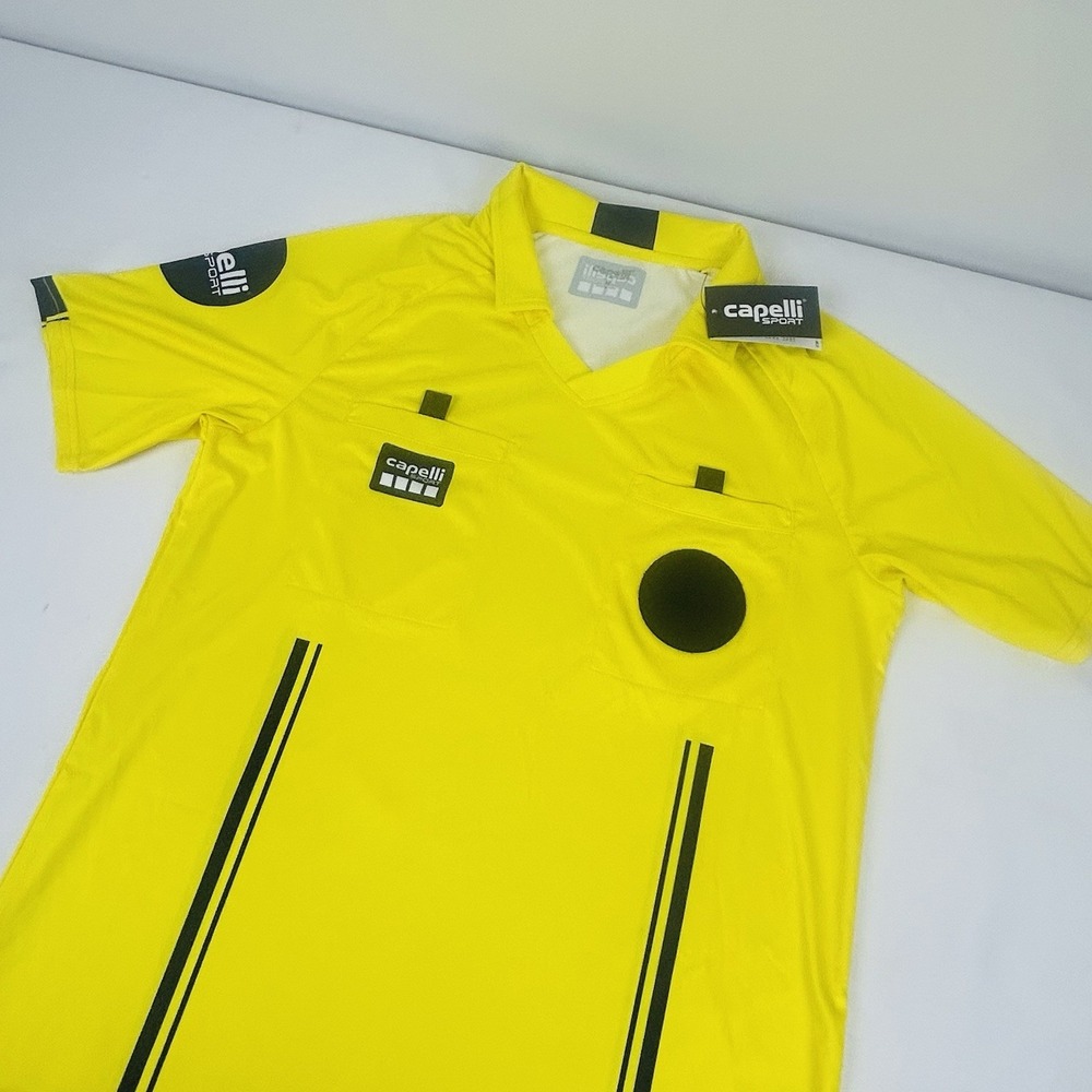 Capelli Sport Referee Shirt Yellow Black Hook & Loop Patch Men's Medium 100%Poly